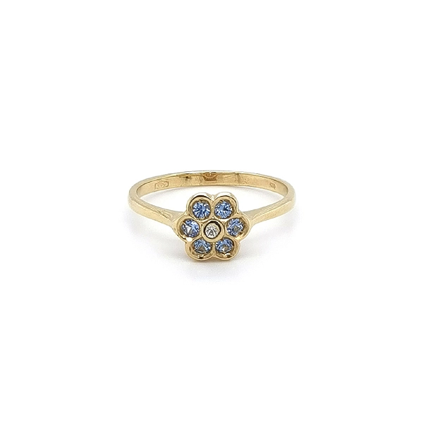 Gold Ring Flower with Blue Topaz