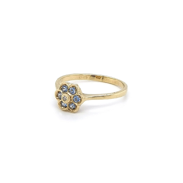 Gold Ring Flower with Blue Topaz