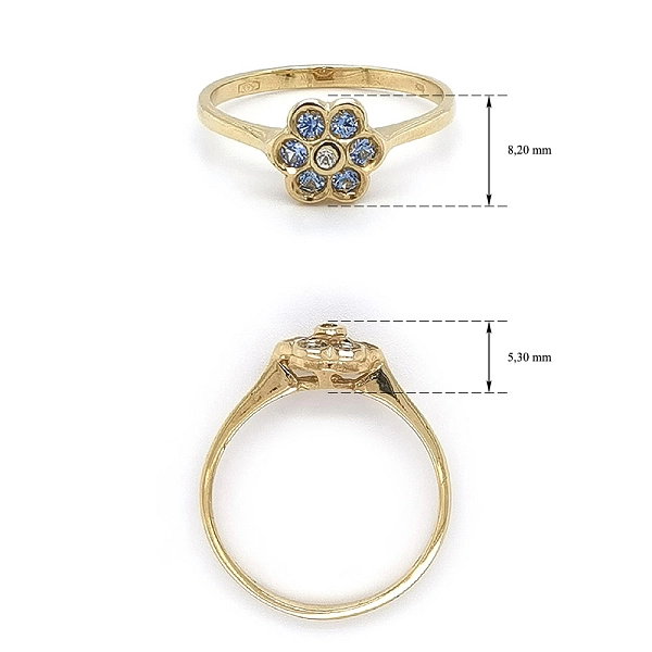 Gold Ring Flower with Blue Topaz