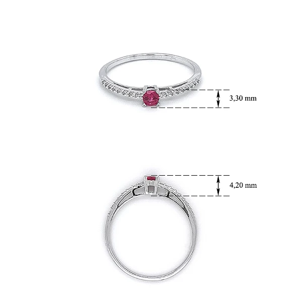 Ring with Red Stone in White Gold