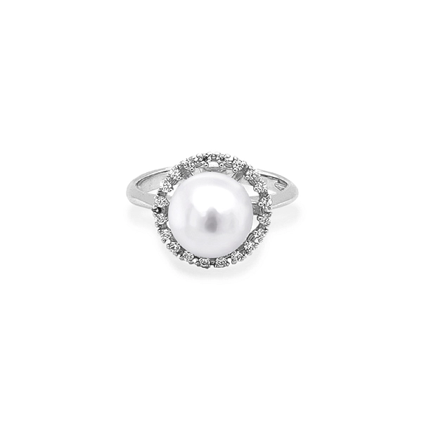 Gold Ring with Pearl and Zircones