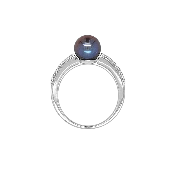 Gold Ring with Black Pearl and Zircons