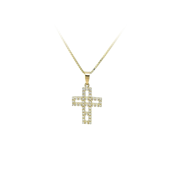 Gold Pendant Cross with Zircons