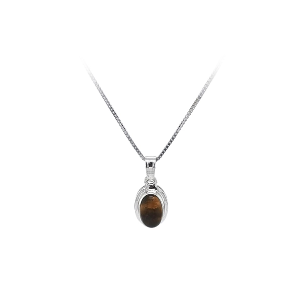 Pendant with Tiger Eye in White Gold