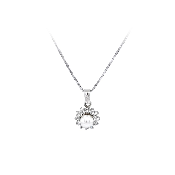 Pendant with Pearl and White Gold Zircons