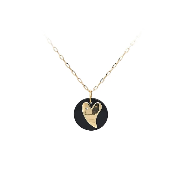Gold Pendant Heart with Onyx