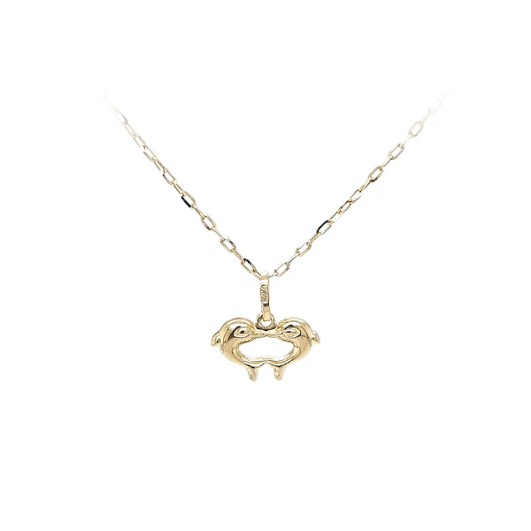 Gold Pendant Heart with Dolphins
