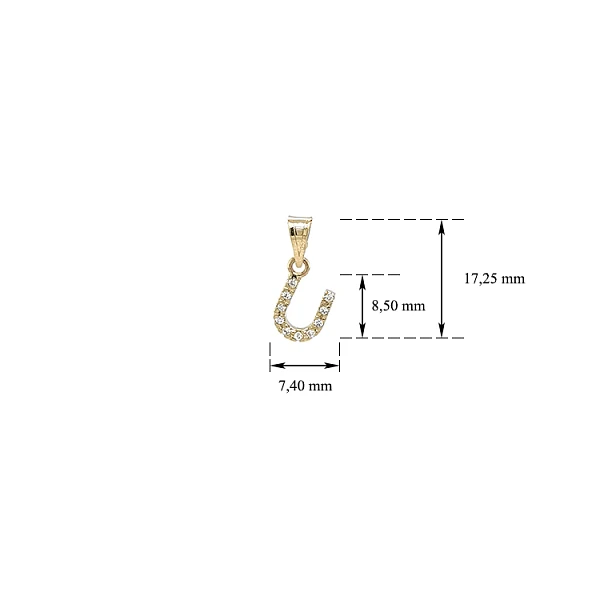 Gold Pendant Letter U with Zirconia