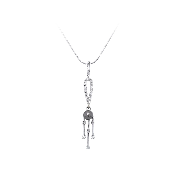 Pendant with Pearl and White Gold Zircons