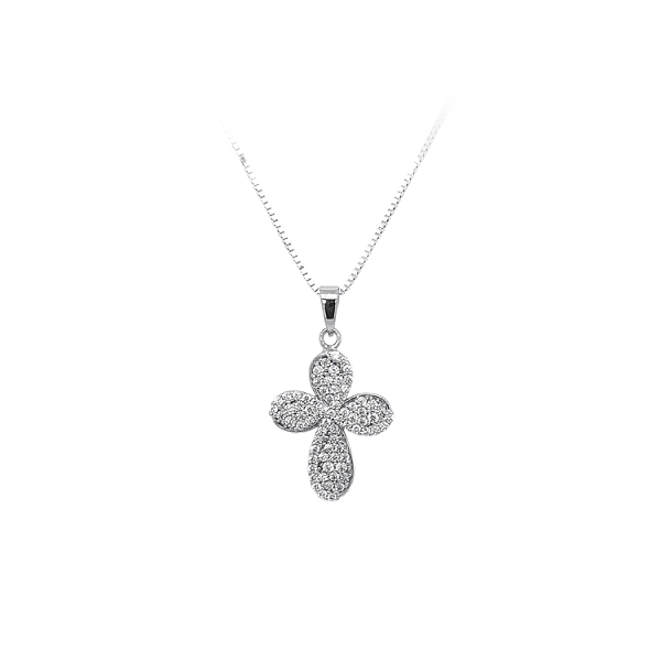 Pendant Cross with White Gold Zircons