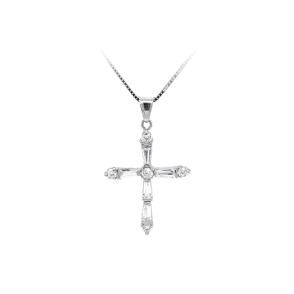 Pendant Cross with White Gold Zircons