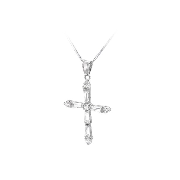 Pendant Cross with White Gold Zircons