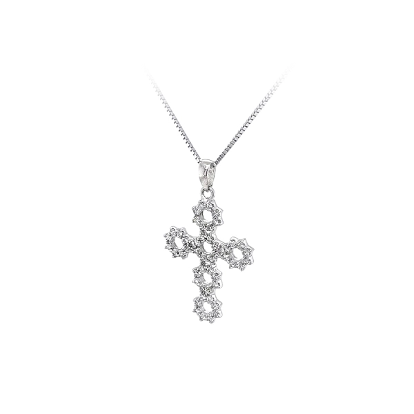 Pendant Cross with White Gold Zircons