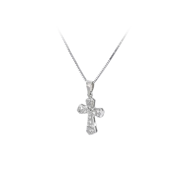 Pendant Cross with White Gold Zircons