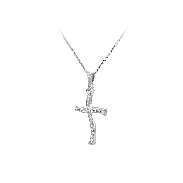 White Gold Cross with Zircons