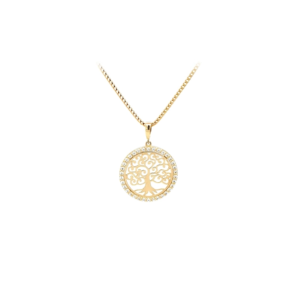 Gold Pendant Tree of Life with Zircons