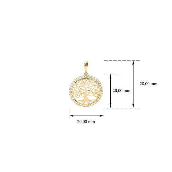 Gold Pendant Tree of Life with Zircons