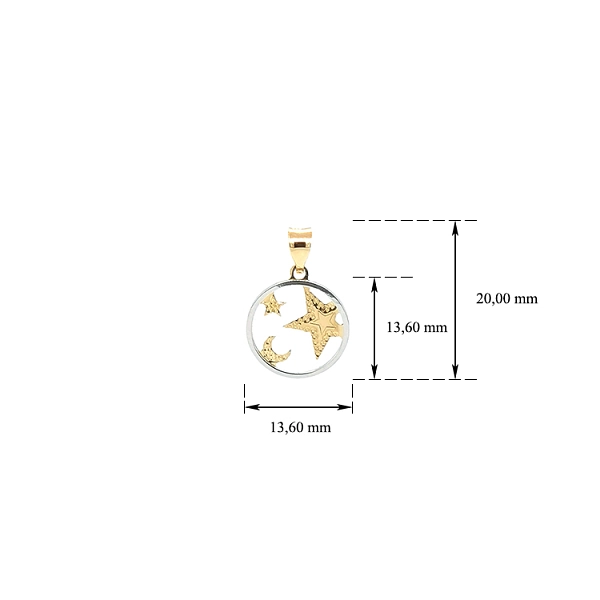 Star and Moon pendant made of Combined Gold