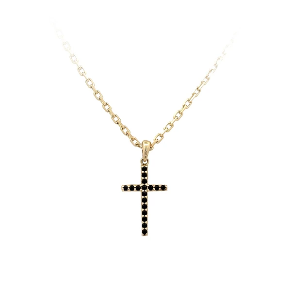 Double-sided Gold Cross with Black and White Zircons