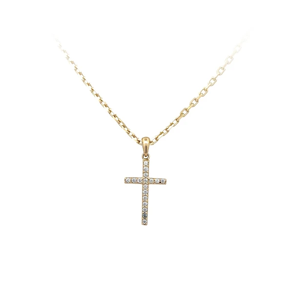 Double-sided Gold Cross with Black and White Zircons