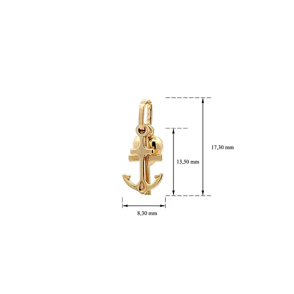 Gold Pendant Heart, Anchor, Cross