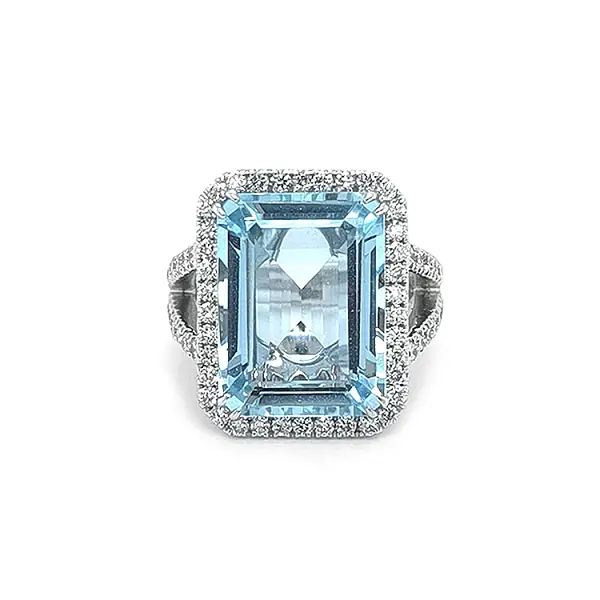 Zlatý Prsten s Akvamarínem a Diamanty