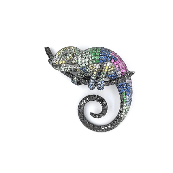 Zlatá Brož Chameleon s Barevnými Safíry a Diamanty