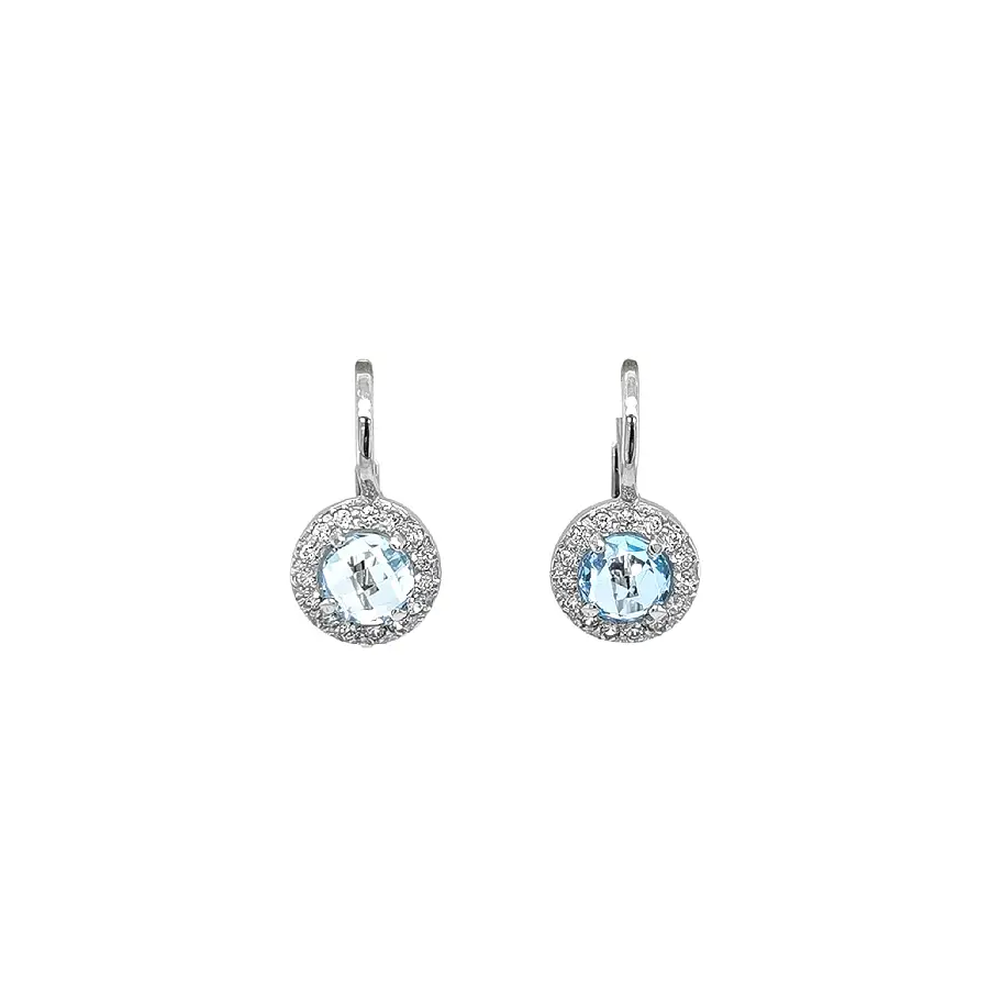 White Gold Earrings with Blue Topazes and Zirconia