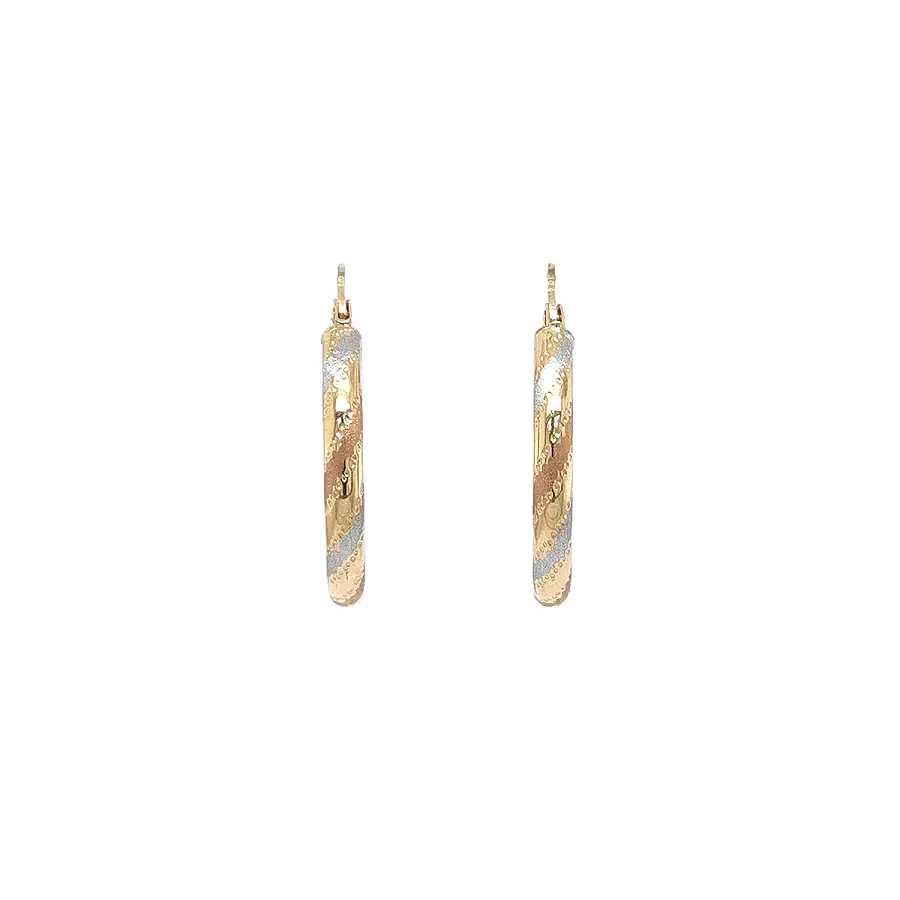 Tricolor Gold Hoop Earrings with Polished and Matte Finish