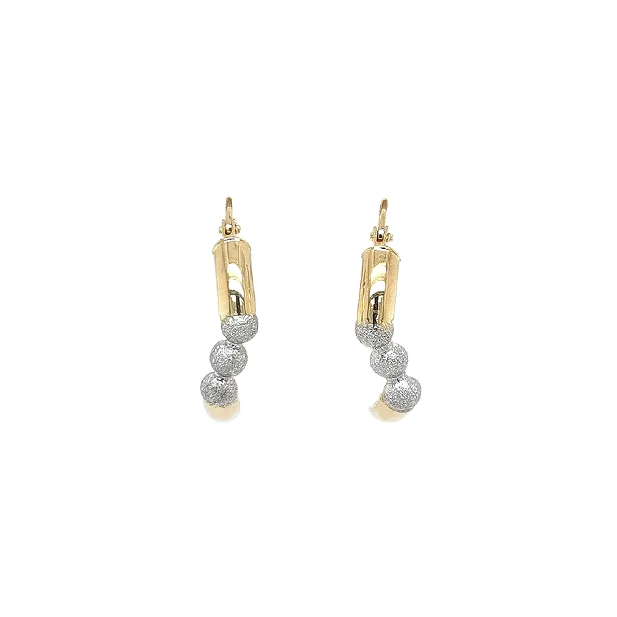 Gold Hoop Earrings with Matte White-Gold Half-Spheres