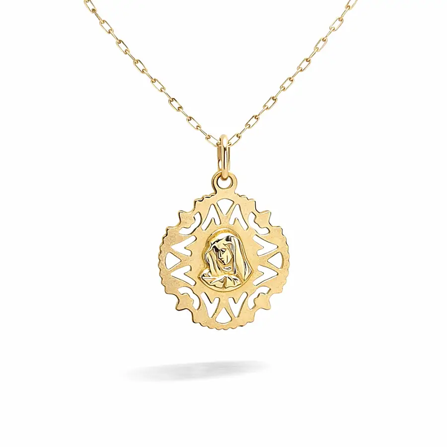 Zlatý medailon s motivem Panny Marie