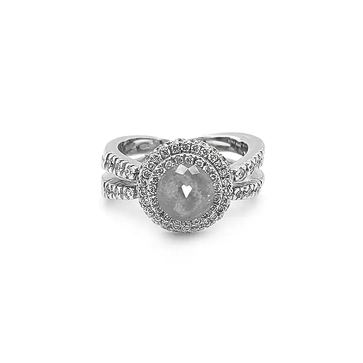 Zlatý Prsten s Šedým a Bílými Diamanty