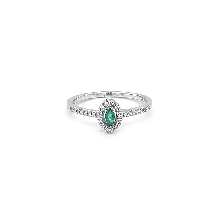 Emerald ring with white gold diamonds