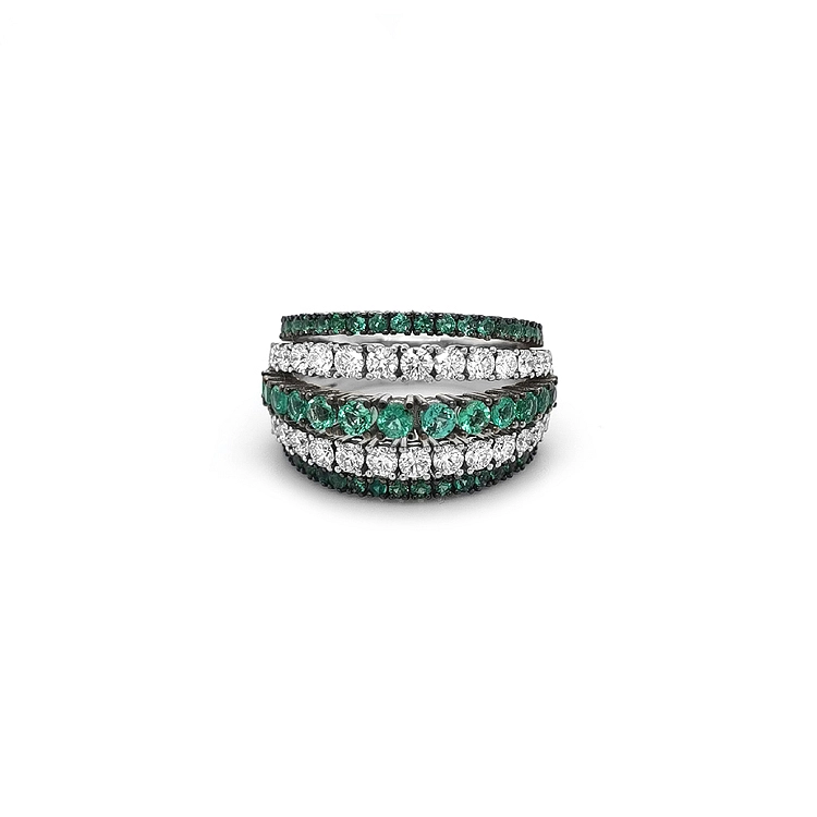 Gold Ring with Emeralds and Diamonds
