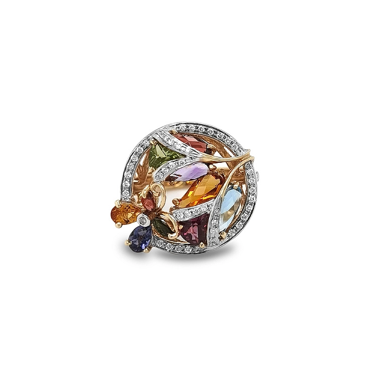Gold Ring Semi precious stones and Diamonds