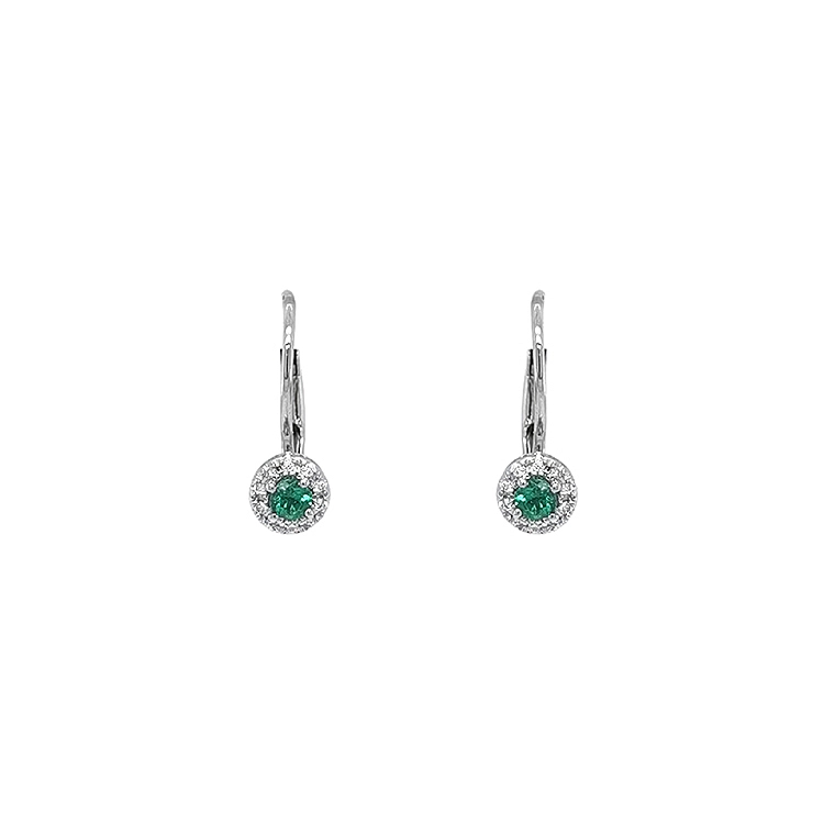 White gold emerald earrings with diamonds