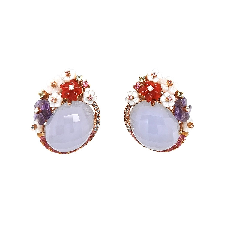 Gold Earrings Semi precious stones and Diamonds