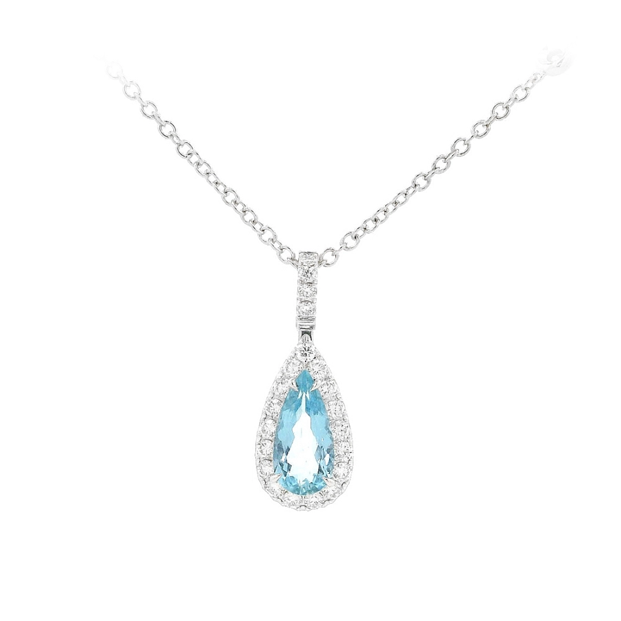 Luxury Jewellery with Aquamarine in Drop Shape and Damant Halo