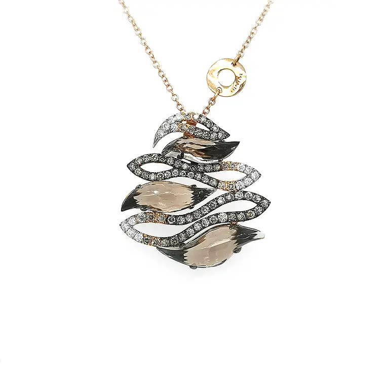 Zlatý Přívěsek s Záhnědou a Barevnými Diamanty