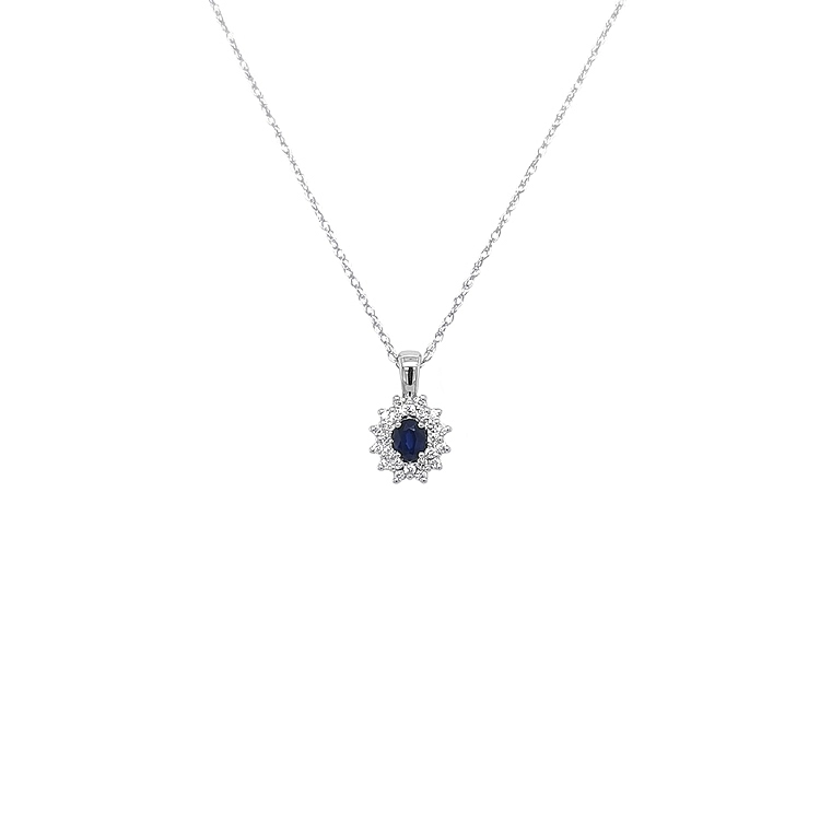 Gold pendant with sapphire and diamonds