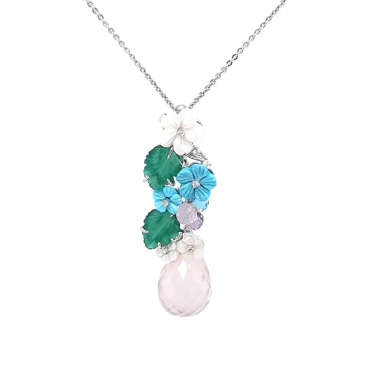 Zlatý Přívěsek Polodrahokamy a Diamanty