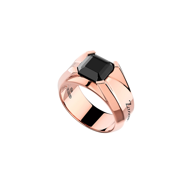 Golden Men's Ring Zancan with Black Diamond
