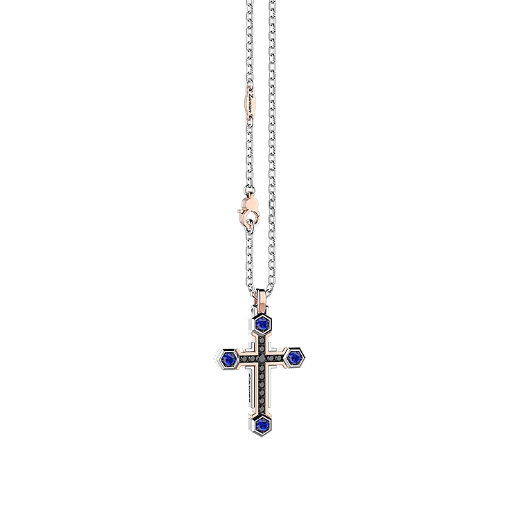 Gold Pendant Cross Zancan Black Magic EC873RB