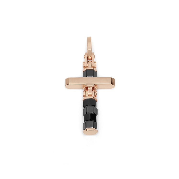 Gold pendant cross with black ceramics