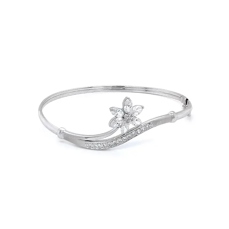 Pevný Náramek se Zirkony z Bílého Zlata