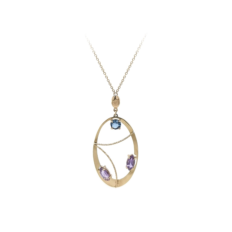 Gold Necklace with Coloured Stones
