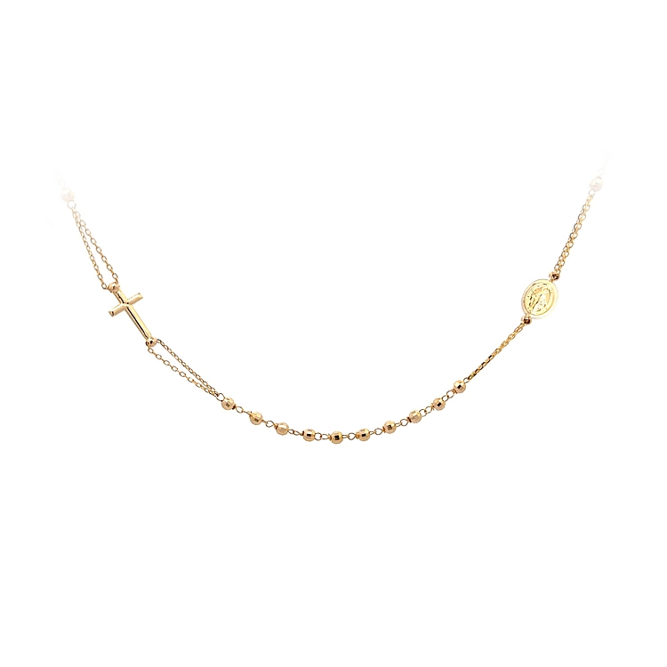 Gold Necklace with Medallion and Cross - Symbolic Elegance