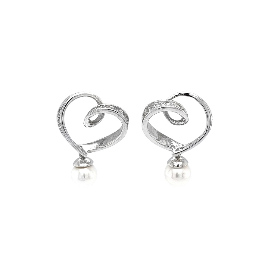 Elegant White Gold Earrings with Pearls and Zirconia