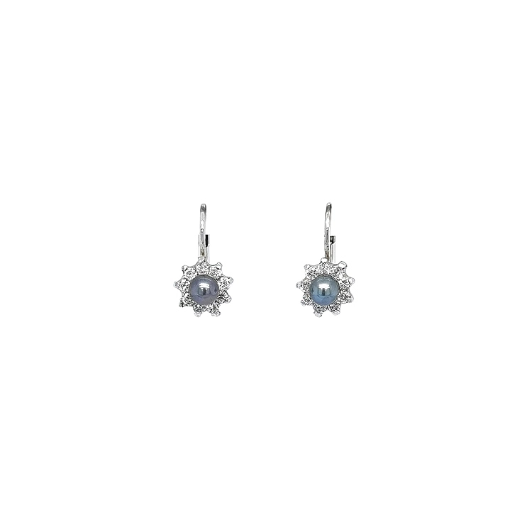 Earrings with Black Pearl and Zircons