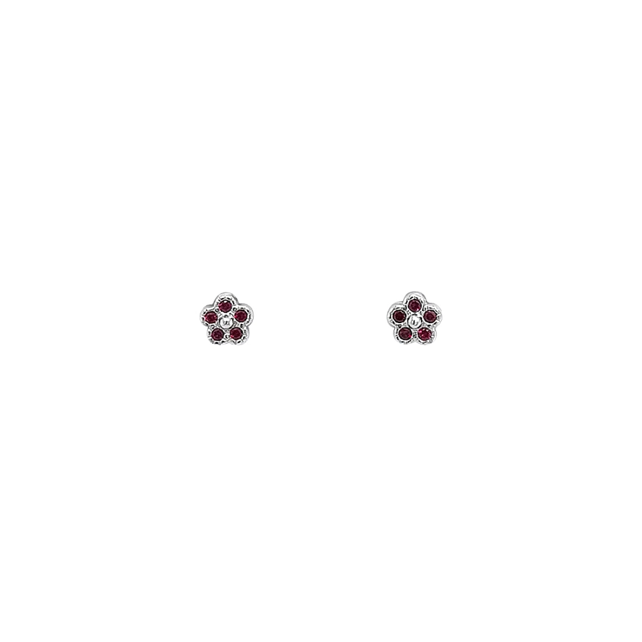 Earrings in the shape of a flower in White Gold with Rubies